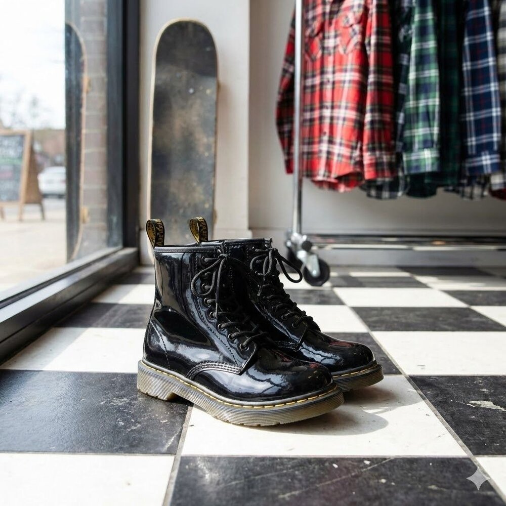 Dr Martens Sinclair Jungle Boots Kids 3 Black Patent Zip Front Chunky Goth Bex